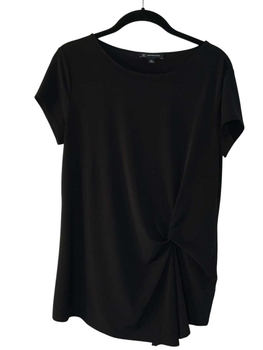 INC International Concepts Black Short Sleeve Tee with Side Twist